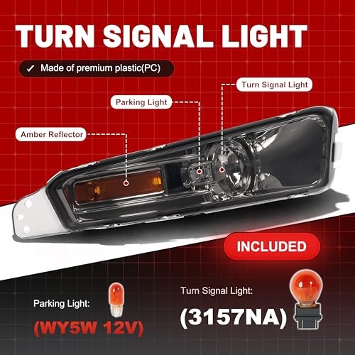Pair Turn Signal Lights Compatible with 2005-2009 Smoke Lens Chrome Housing