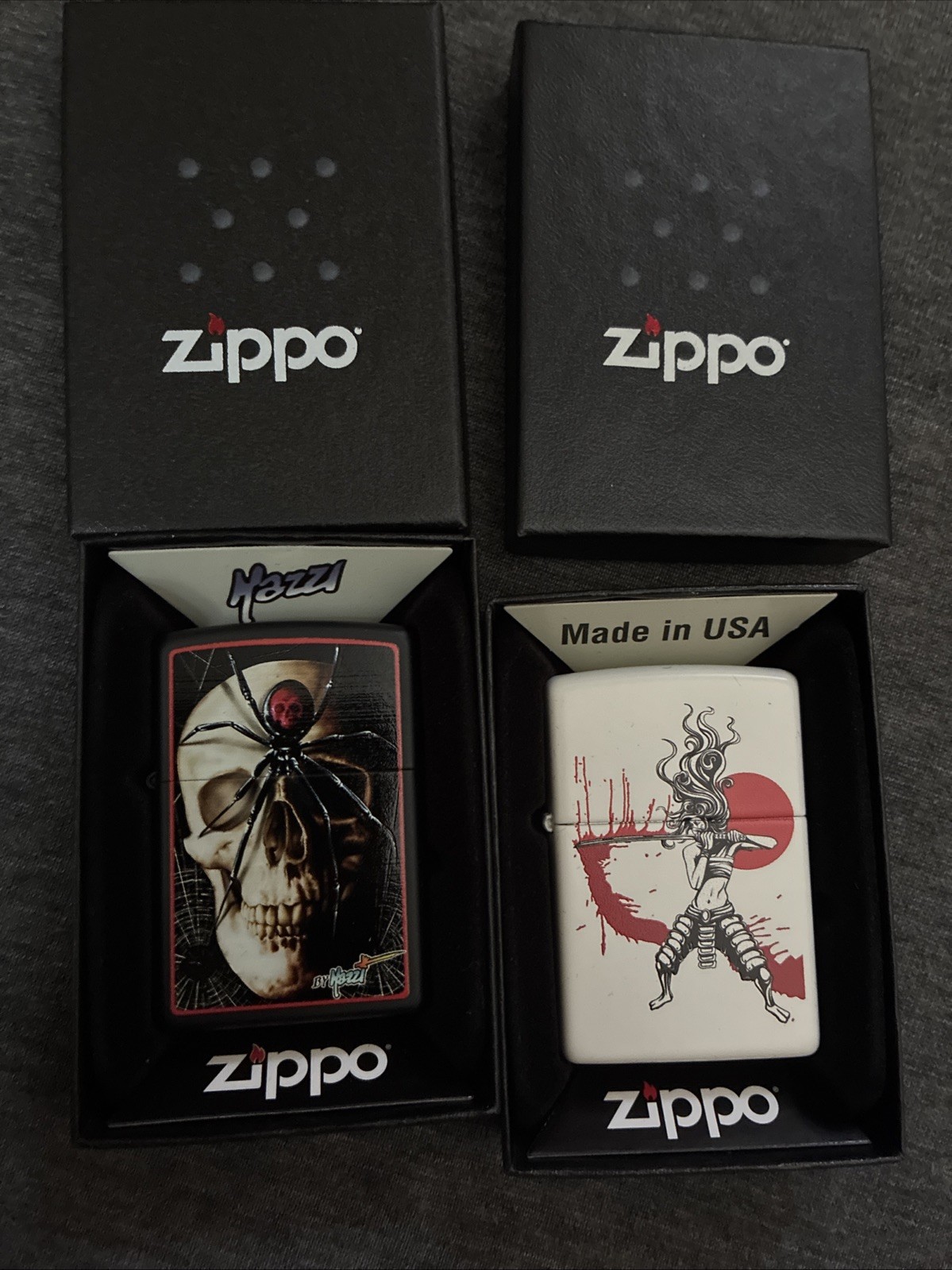 2 Pack Zippo Samurai Girl with Blood Red Sun, Manga, Anime, White Matte NEW RARE