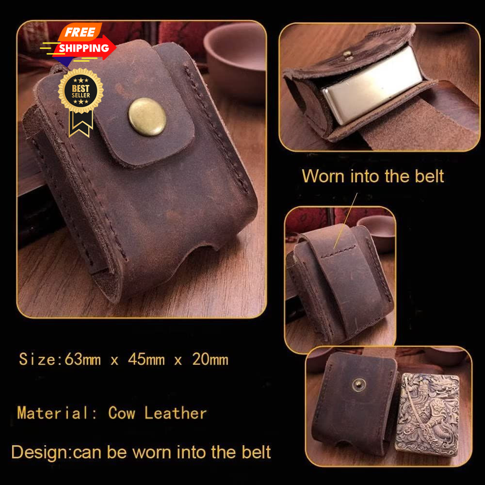 Berfea Lighter Case Cover Pouch Genuine Leather Belt Sheath brown