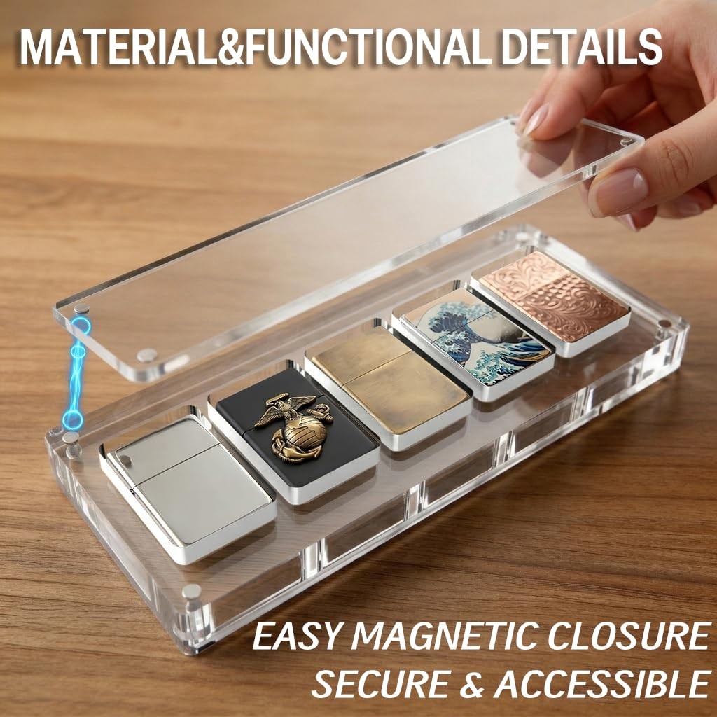Lighter Case Compatible with Zippo Display Case for Lighter,Magnetic Clear Acryl