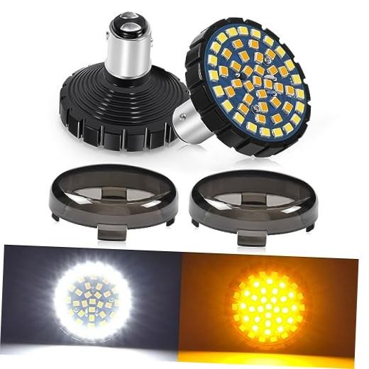 Upgrade 2″ Motorcycle Front Turn Signals with Smoked Lens Covers 1157 LED