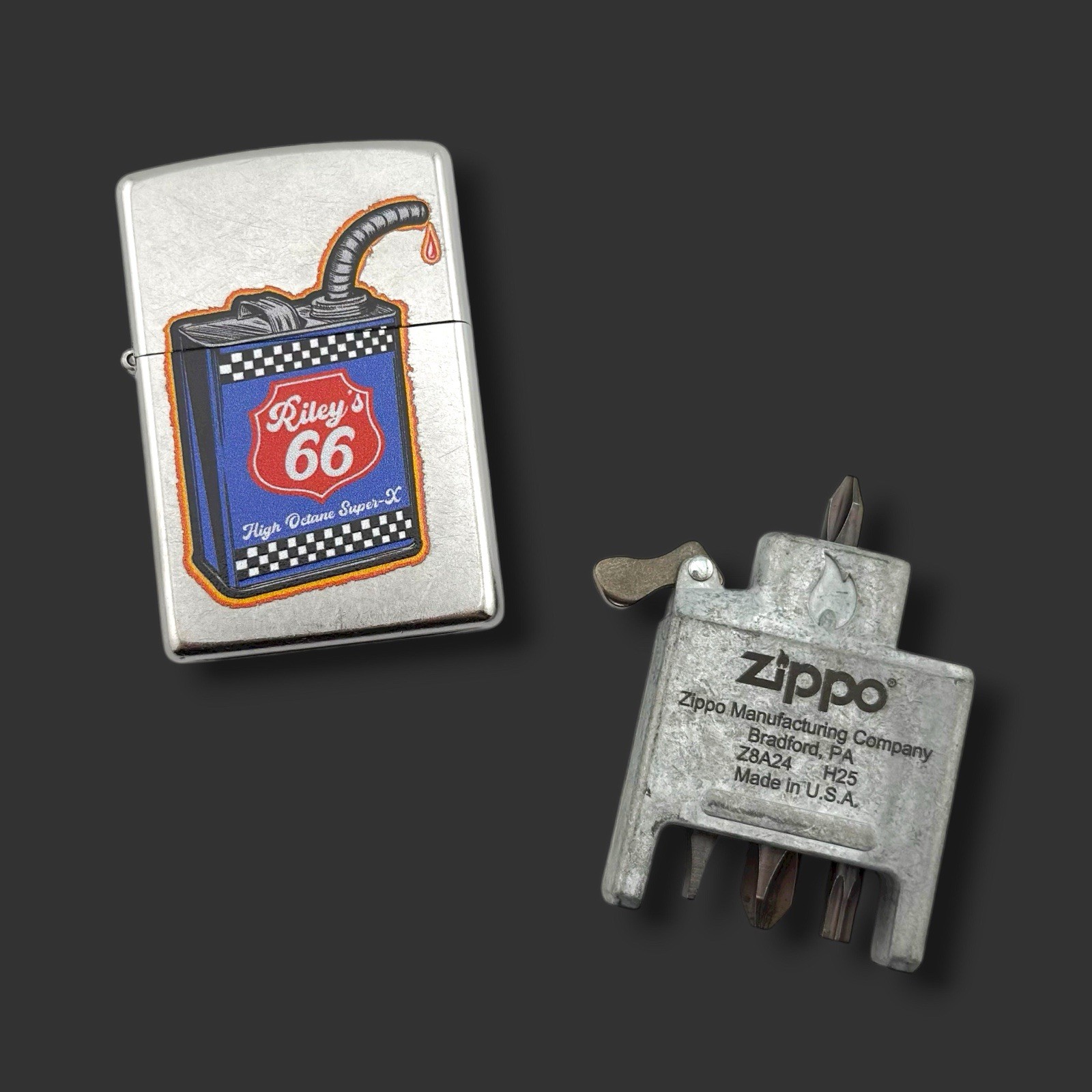 Original Riley’s 66 Zippo – Gas Can – USA Bit Safe Insert – Street Chrome
