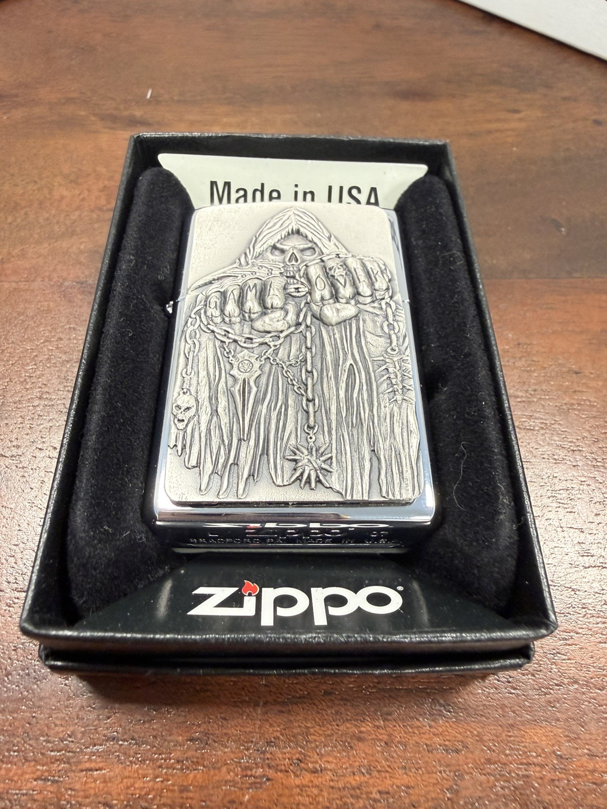 GENUINE Zippo Lighter GRIM REAPER GAME OVER Polished Chrome 2007 NEW IN BOX