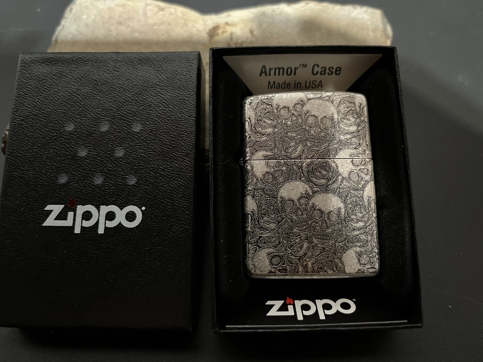 ZIPPO SKULL 5-SIDE SILVER ARMOR IN BOX NEW