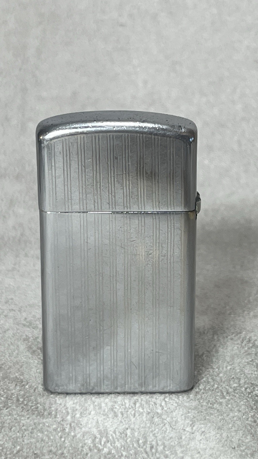 Vintage 1973 Zippo Lighter Slim Chrome Pin Stripe Works Great
