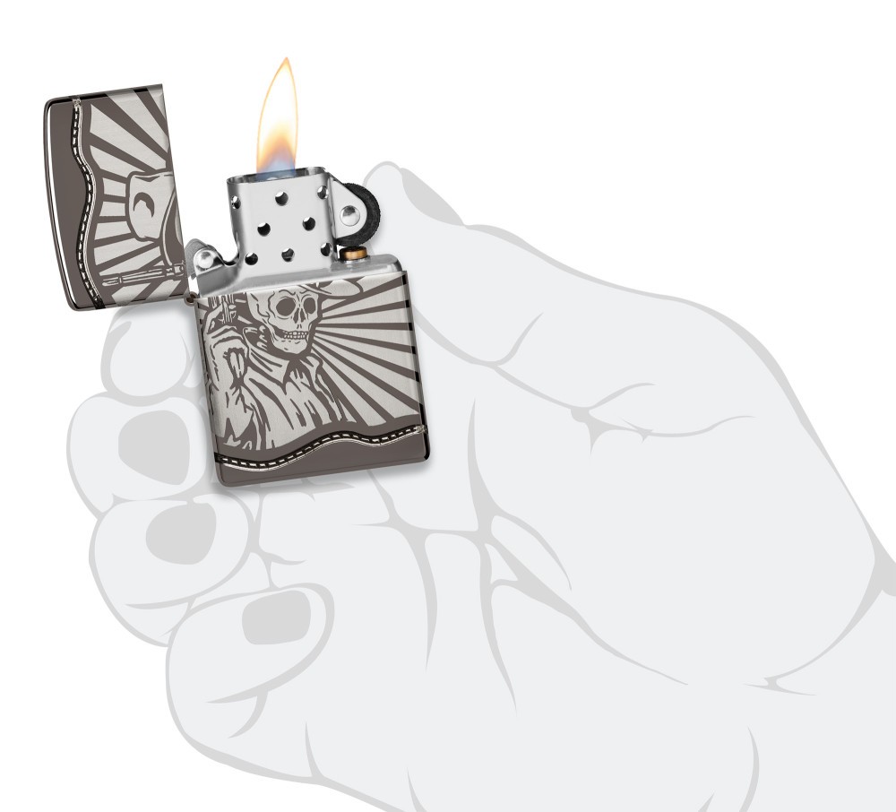 Zippo Skeleton Cowboy Design Armor® Black Ice® Windproof Pocket Lighter, 2409…