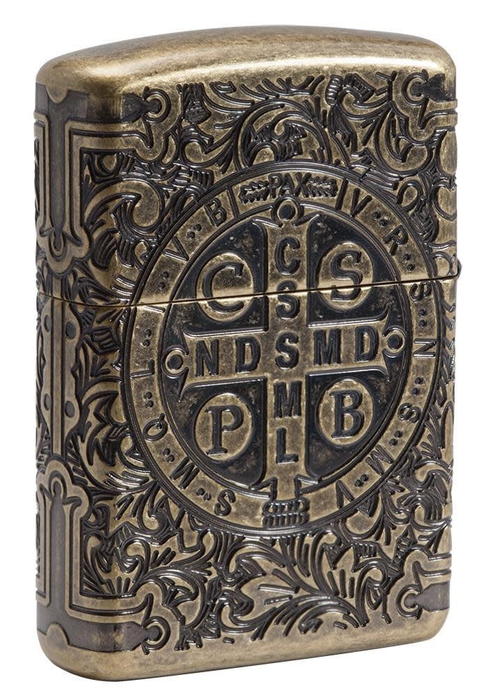 Zippo 29719 St Benedict Design Antique Brass Armor