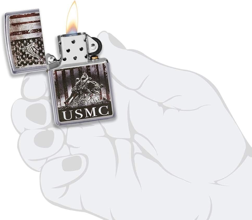 Zippo U.S. Marine Corps. American Flag Street Chrome 49316