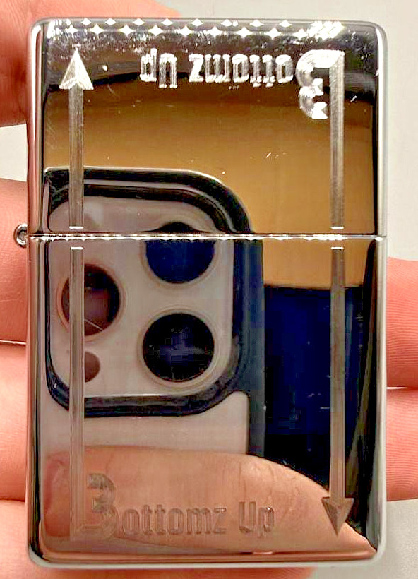 Zippo Bottomz Up 2008 Lighter High Polish Chrome New Unfired Orange Seal A 08