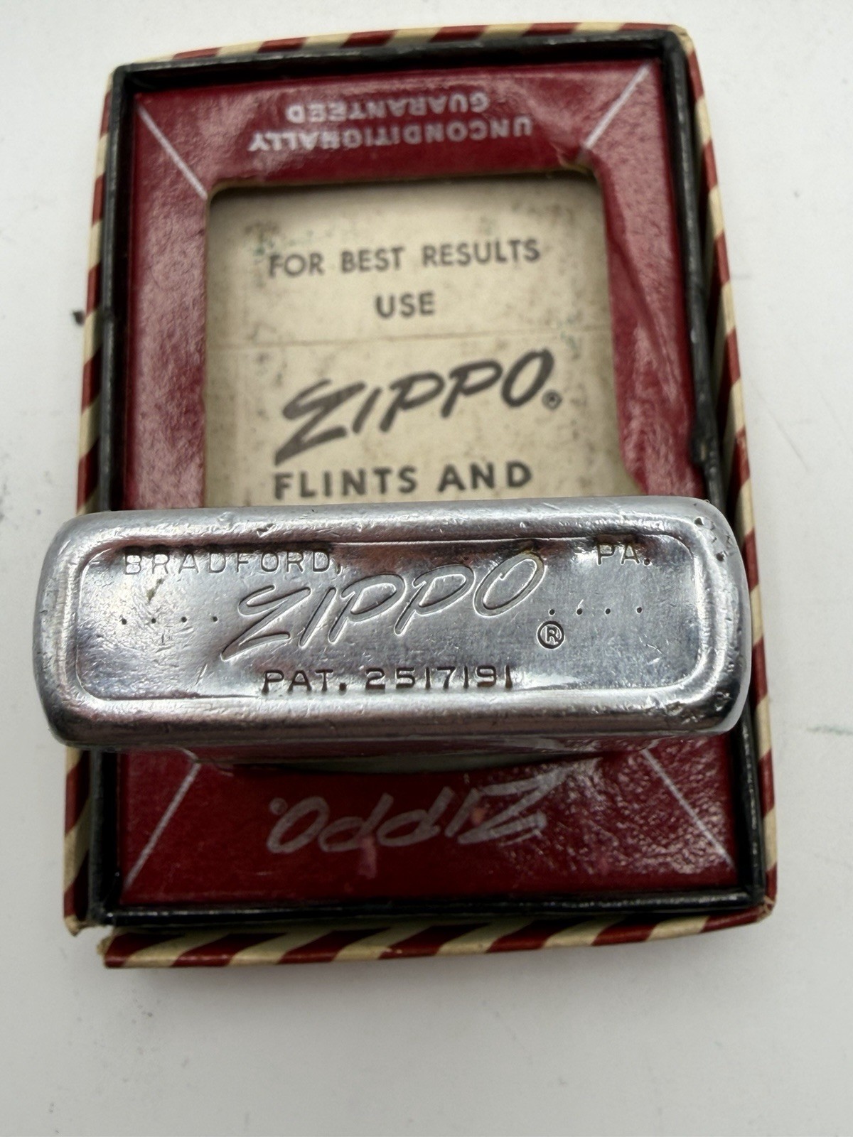 Vintage 1958 Chrome Zippo Lighter In Original Box B29 **READ