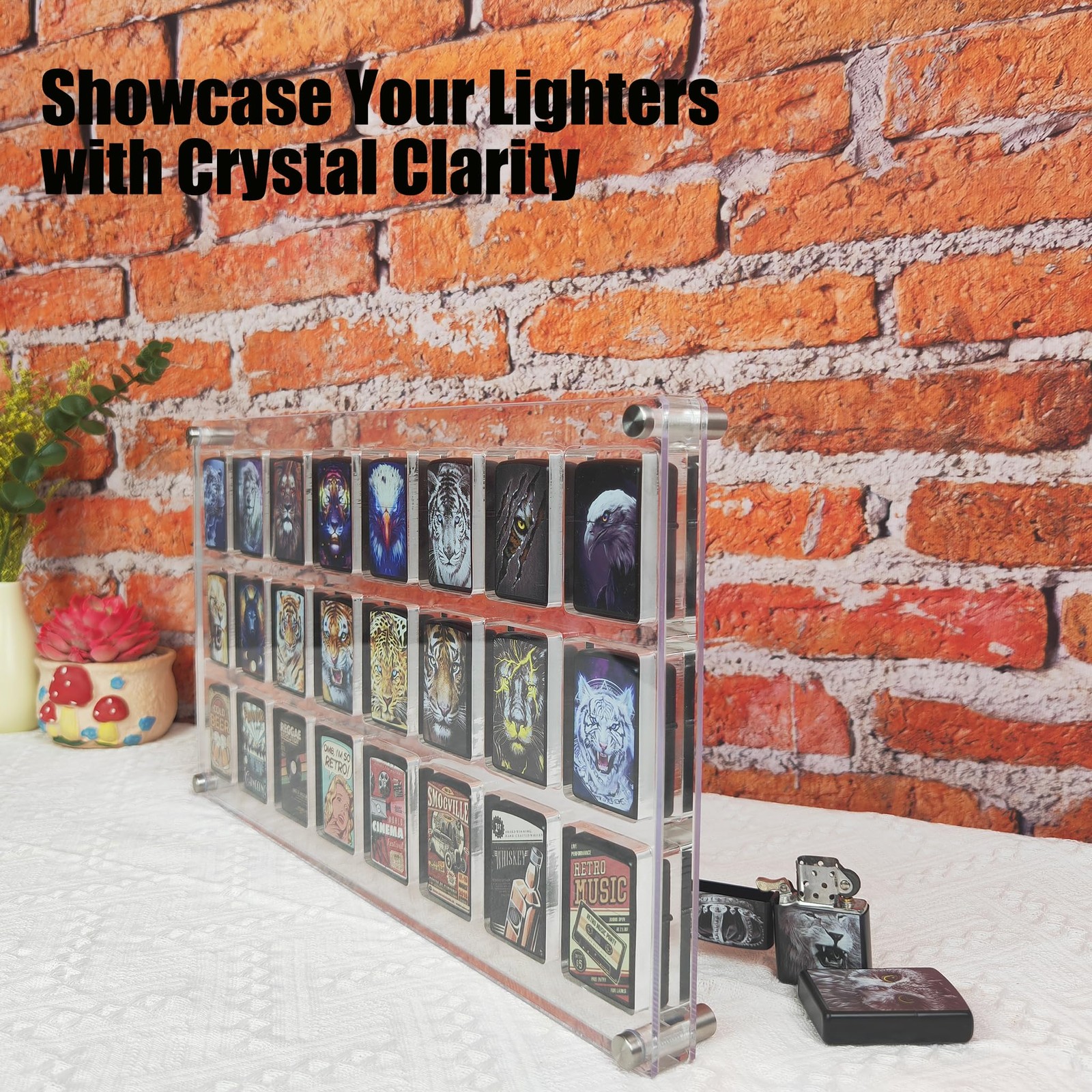 24-Slot Wall-Mounted Acrylic Display Case for Zippo Lighters – Clear Collector