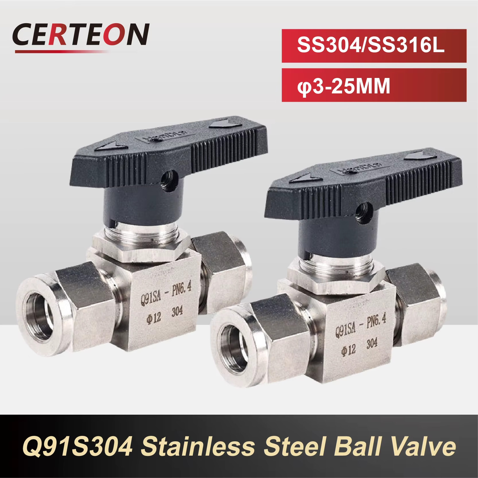 Q91S-304 SS Ferrule Tube Ball Valve ‑ Instrumentation Compression Valve 304/316