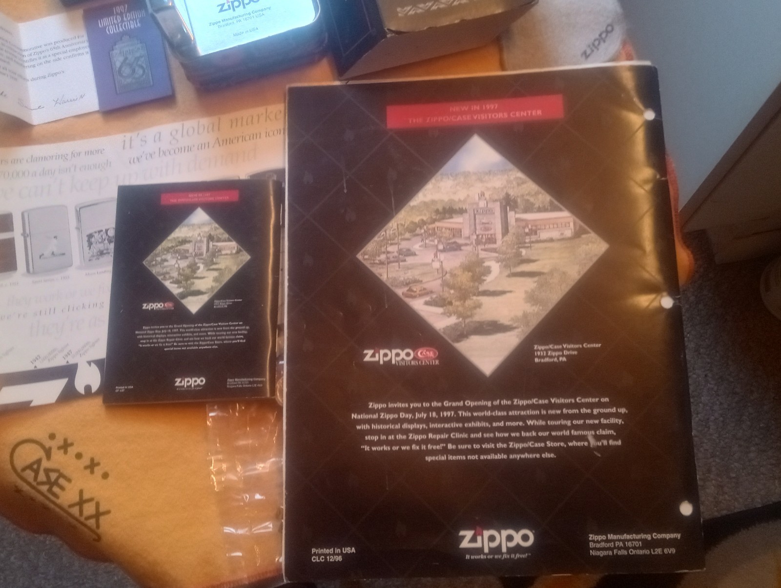 Zippo Employee Issued 1997 65th Anniversary Lighter.Tie Tac/2 Catalogs