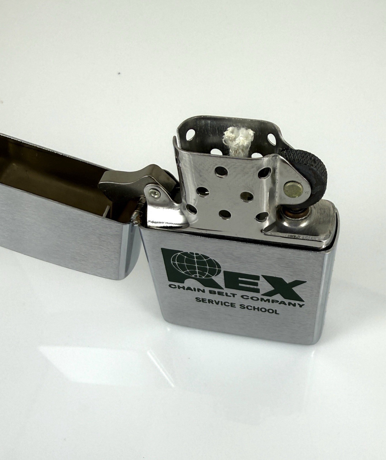 Vintage 1960’s-70’s Zippo Lighter with Rex Chain Belt Co. Logo New In Box