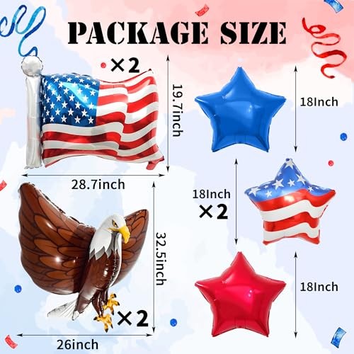 8 Pcs Patriotic Eagle Balloons Set, Large 3D American Eagle Foil 01-8 Pcs