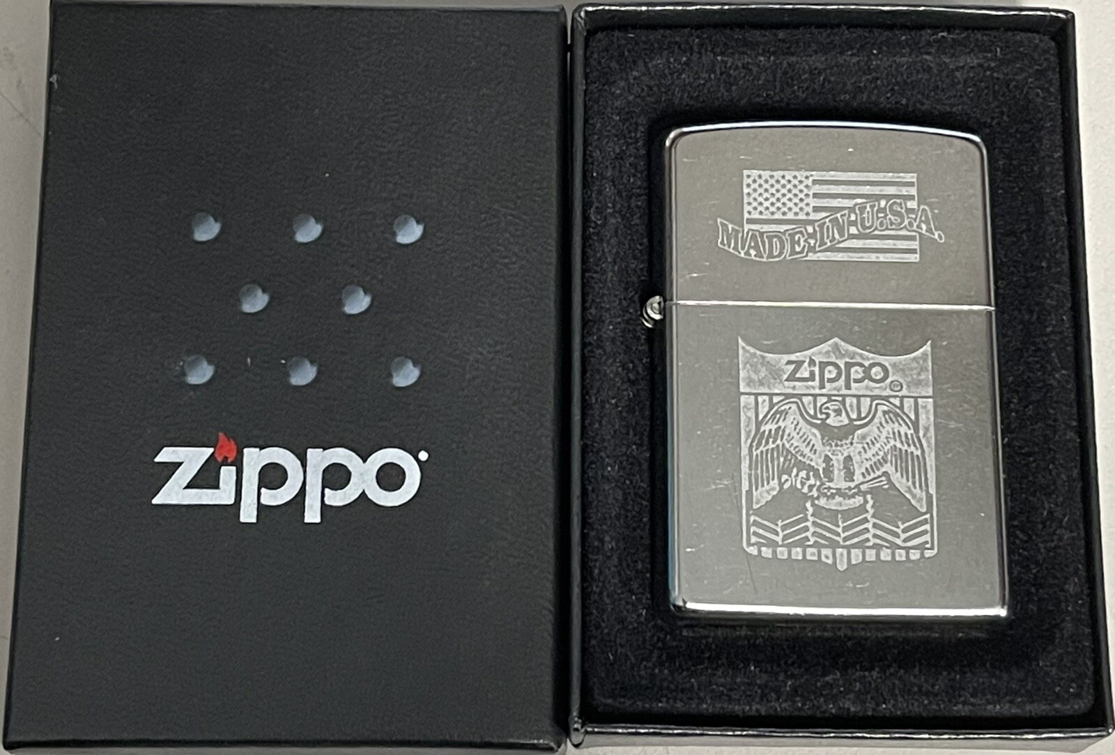 ZIPPO 2013 MADE IN U.S.A. EAGLE STREET CHROME LIGHTER UNFIRED IN BOX B795