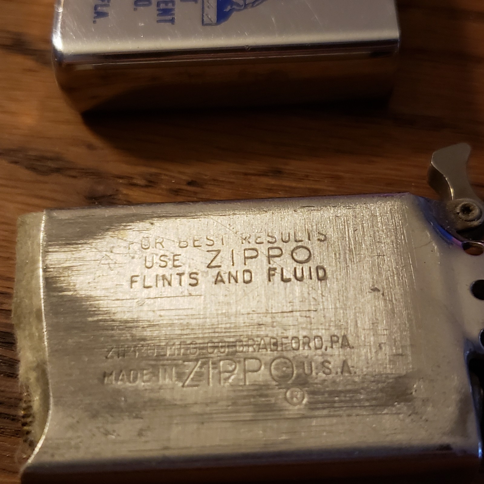 Vintage Zippo Slim Lighter 1970- Slivertone New Flint & Wick Old Tobacciana