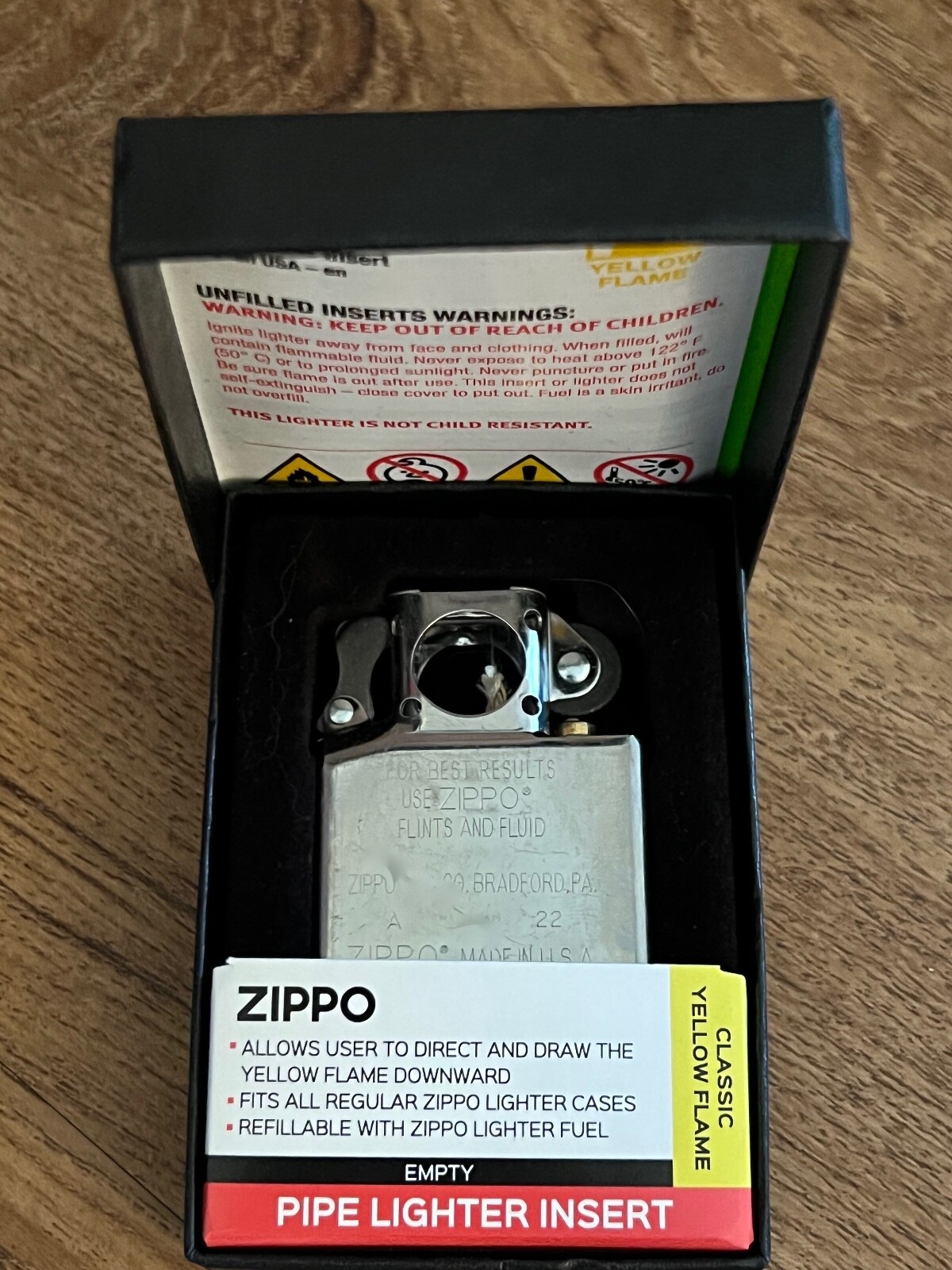 Zippo Chrome Pipe Insert For Regular Size Zippo Lighters, 65846, New In Box