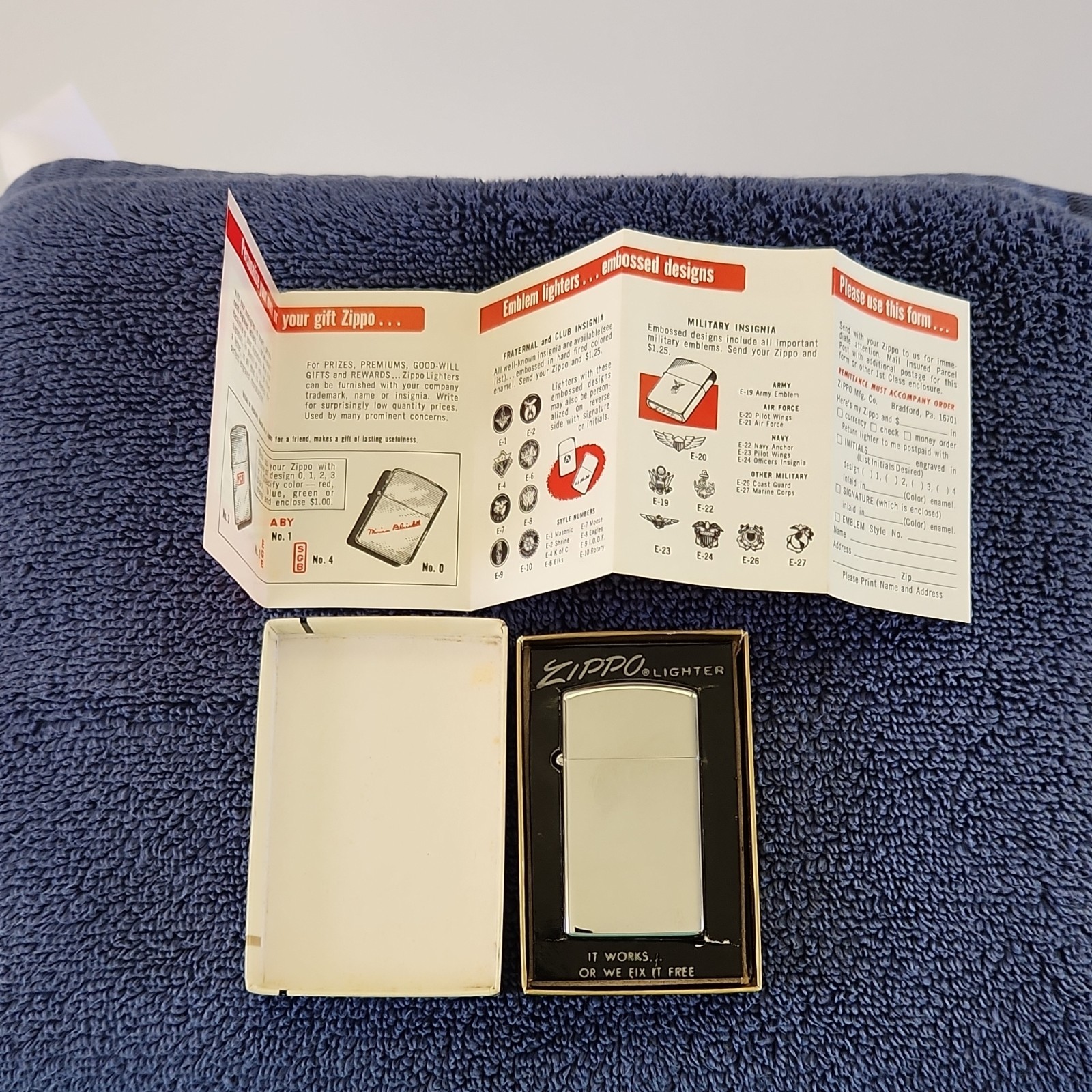 Vintage Zippo Slim High Polish Lighter No.1610 Cigarette Theme with Box & Insert