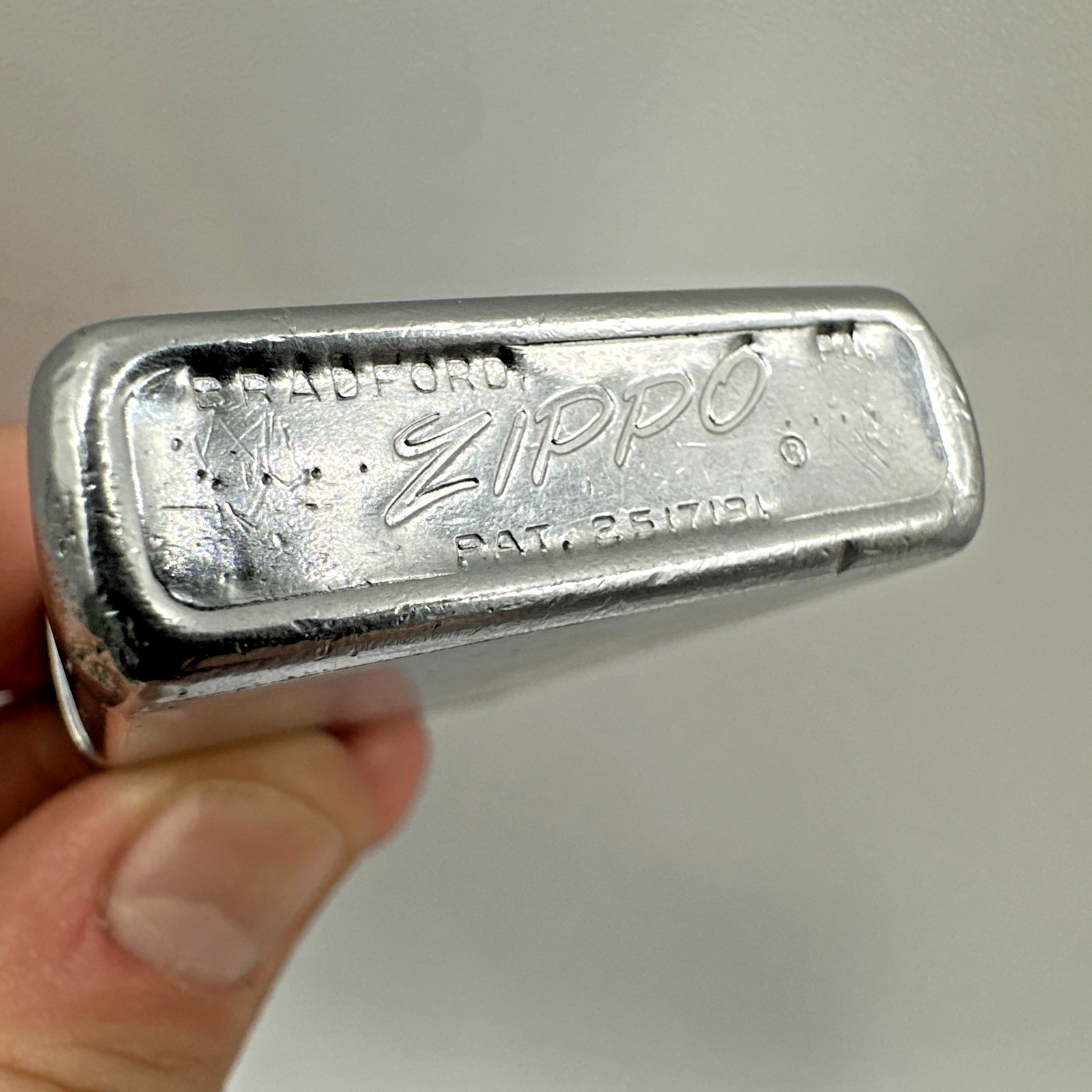 1958 Classic Vtg Zippo Lighter Chrome Finish Great Patina 4 Dots 16 Hole Chimney