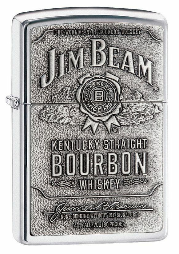 Zippo High Polished Chrome Lighter With Jim Beam Logo, 250JB.928, New In Box