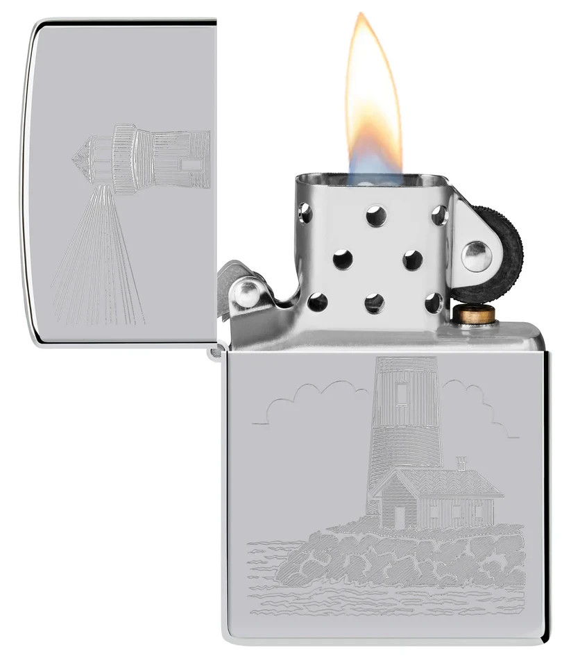 Zippo Lighthouse High Polish Chrome Auto Engrave 46725