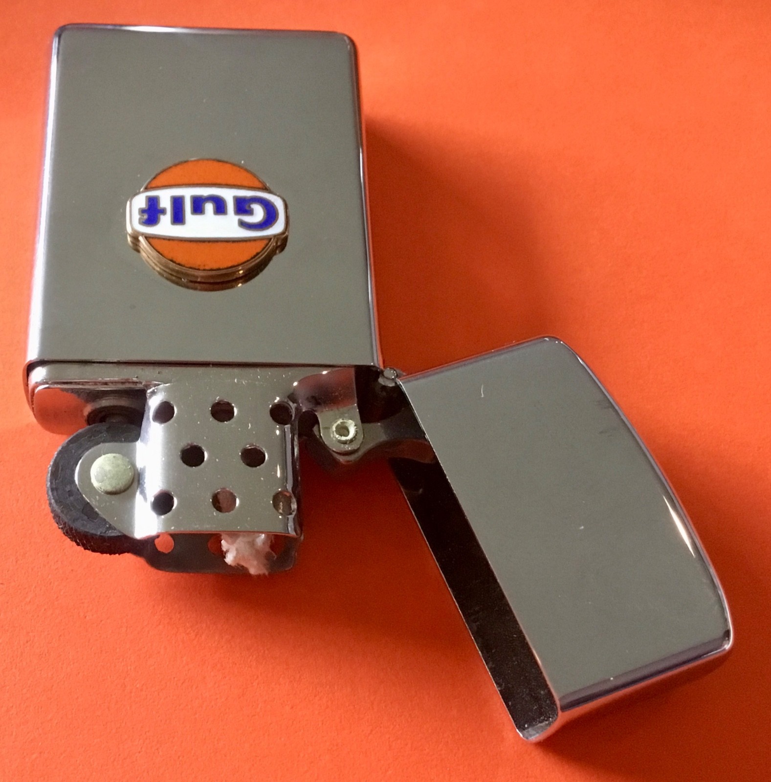 NOS 1965 Zippo Lighter GULF GAS & OIL SLIM LIGHTER UNUSED IN BOX! XLNT SEE PICS!