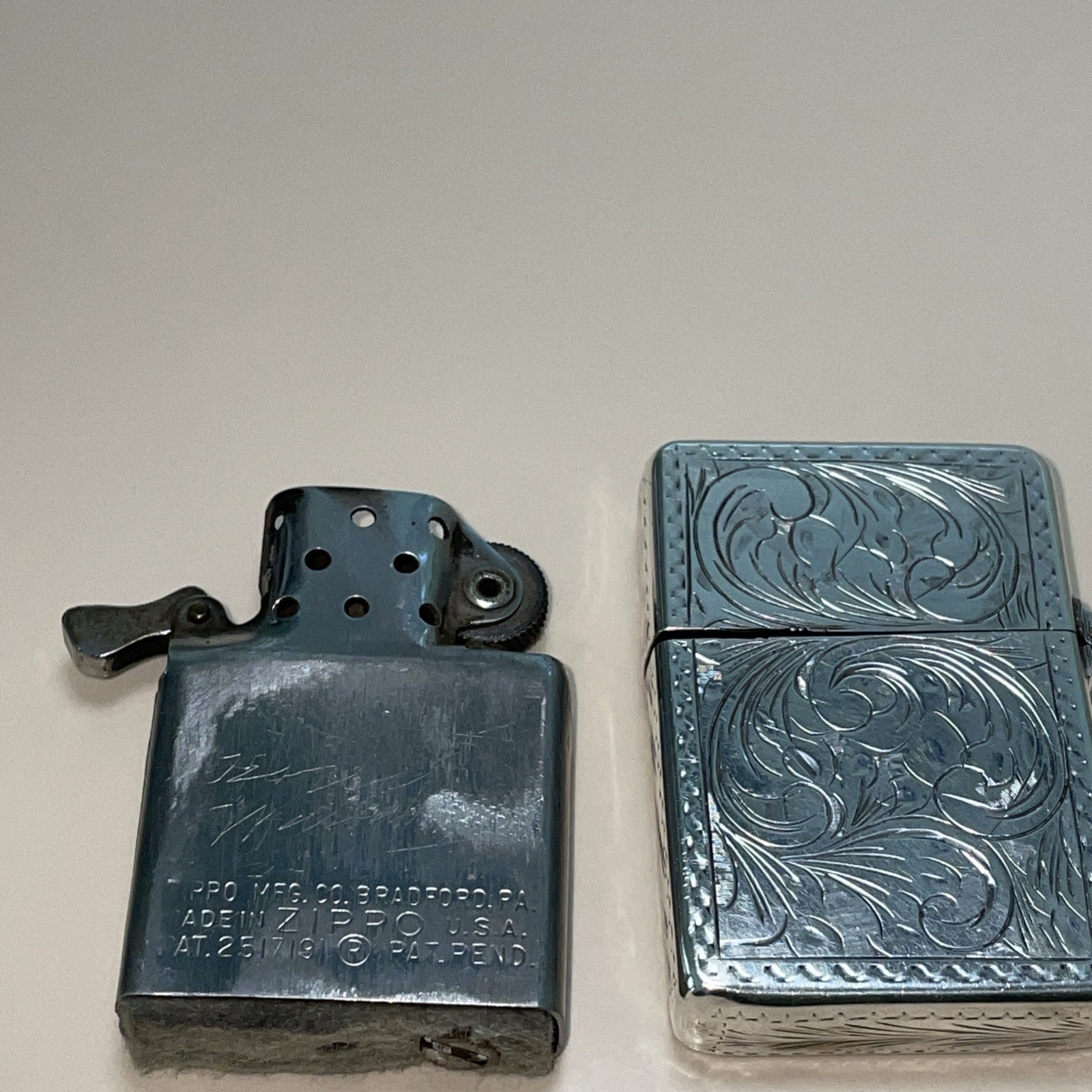 Sterling 800 Silver Edwardian Engraved Vintage Cigarette Lighter insert Zippo