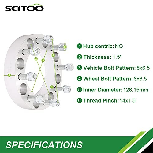 1.5″ Wheel Spacers 8×6.5 2pcs – 8×6.5 -14×1.5-1.5inch-126.15mm Silver