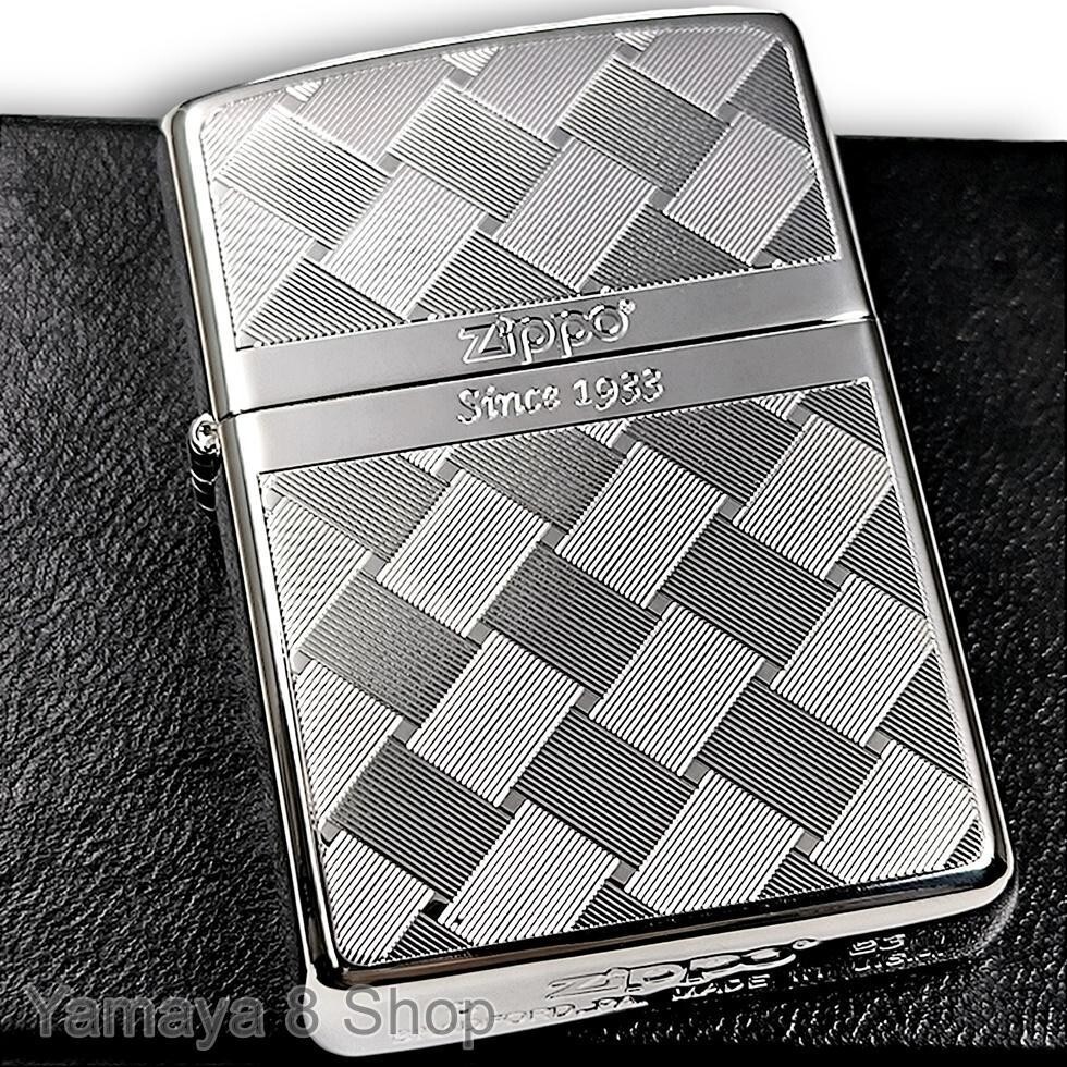 Zippo Oil Lighter Argyle Mesh Silver Double Sided Regular Case Japan