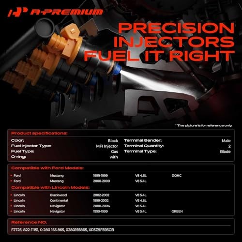 Fuel Injectors Compatible with Ford Mustang 1999 V8 4.6L, 2000 V8 5.4L &