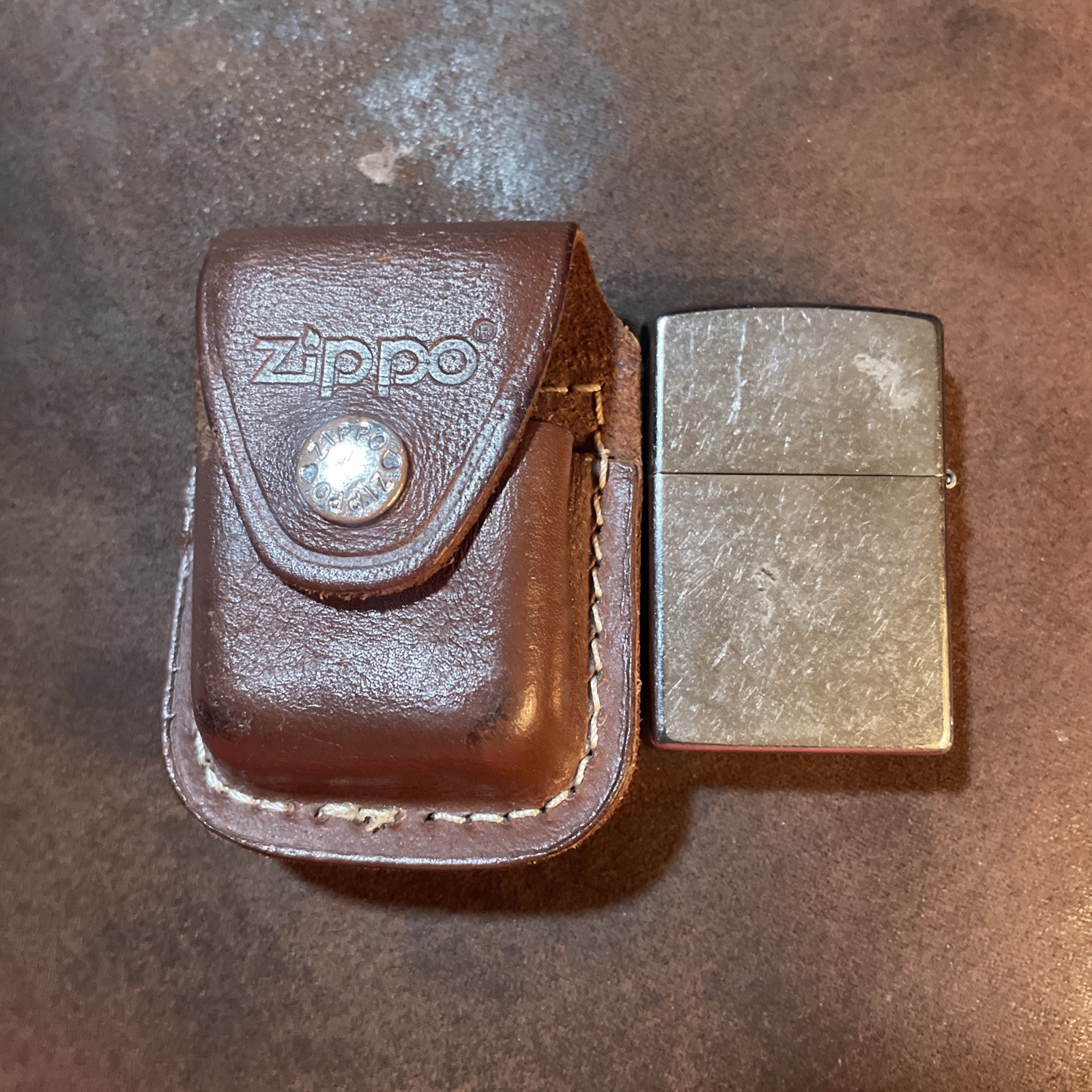 Zippo Lighter Brown Leather Case Pouch w/Belt Clip and lighter