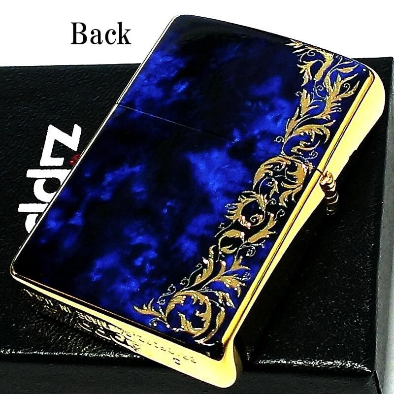 Zippo Arabesque Marble Print Processing Blue Gold Mirror Coating Lighter Regular