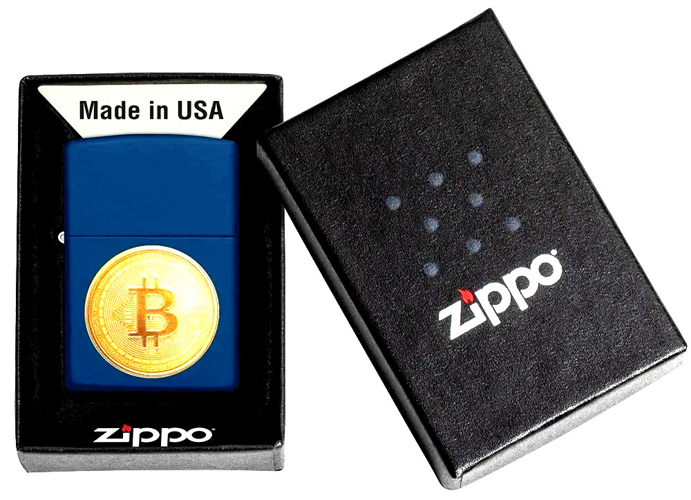 Sharp Blue Bitcoin Textured Print Zippo Lighter