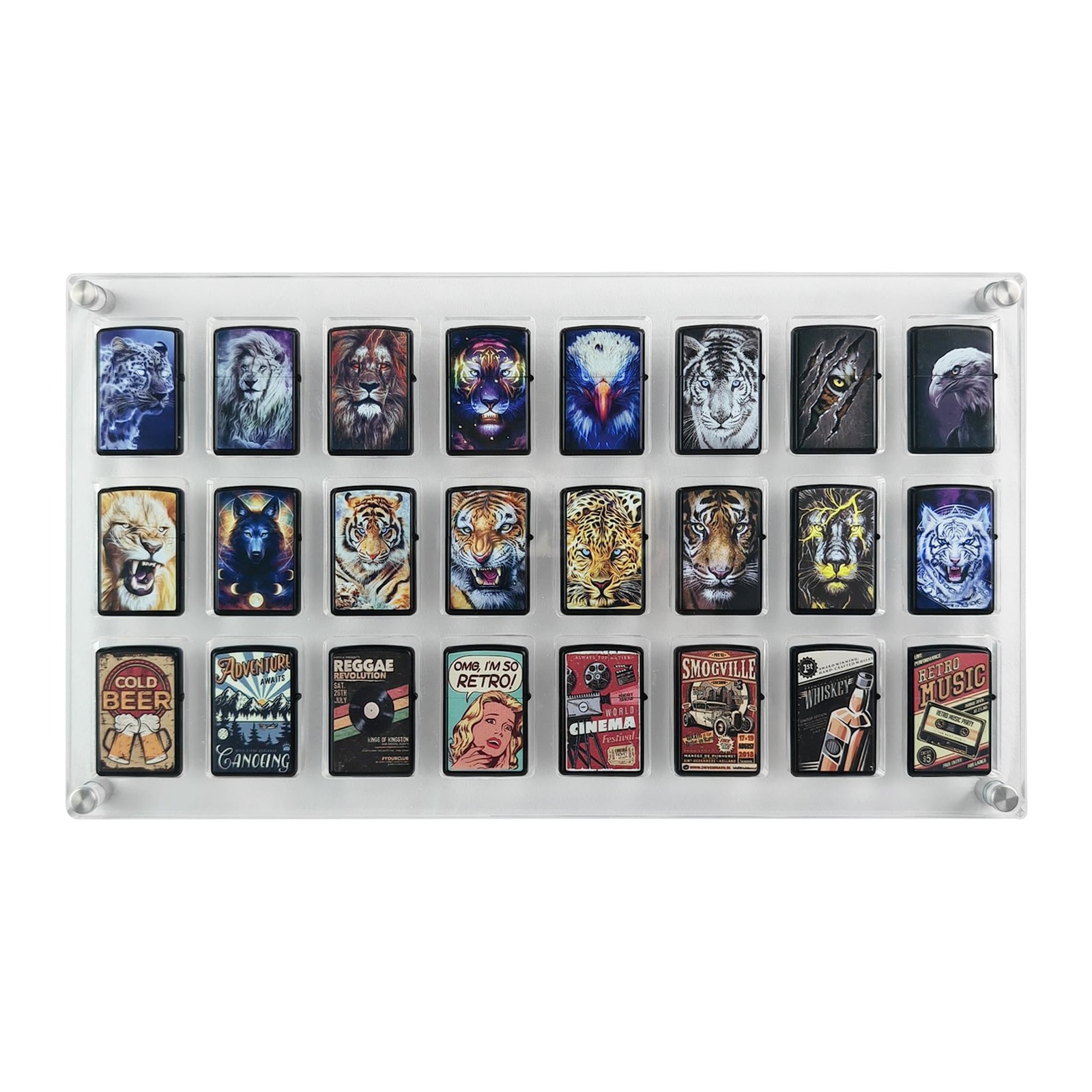 24-Slot Wall-Mounted Acrylic Display Case for Zippo Lighters – Clear Collector