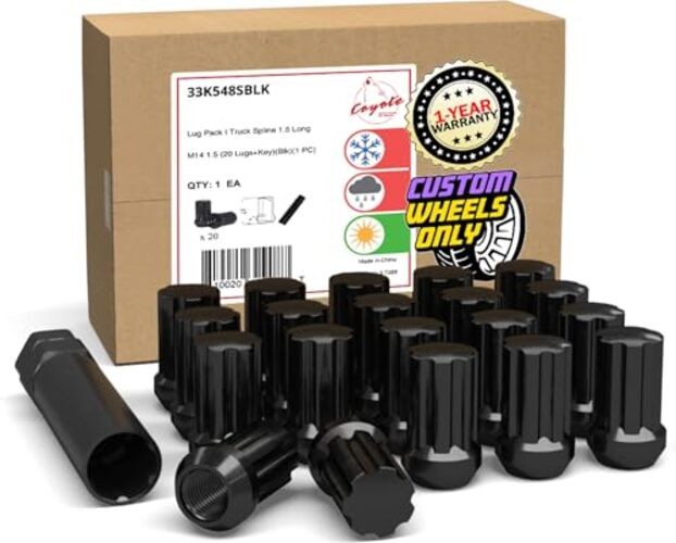 20 Pcs M14x1.5 Thread Short Truck 20 Pack Black Spline – Sunny Climate (Value)