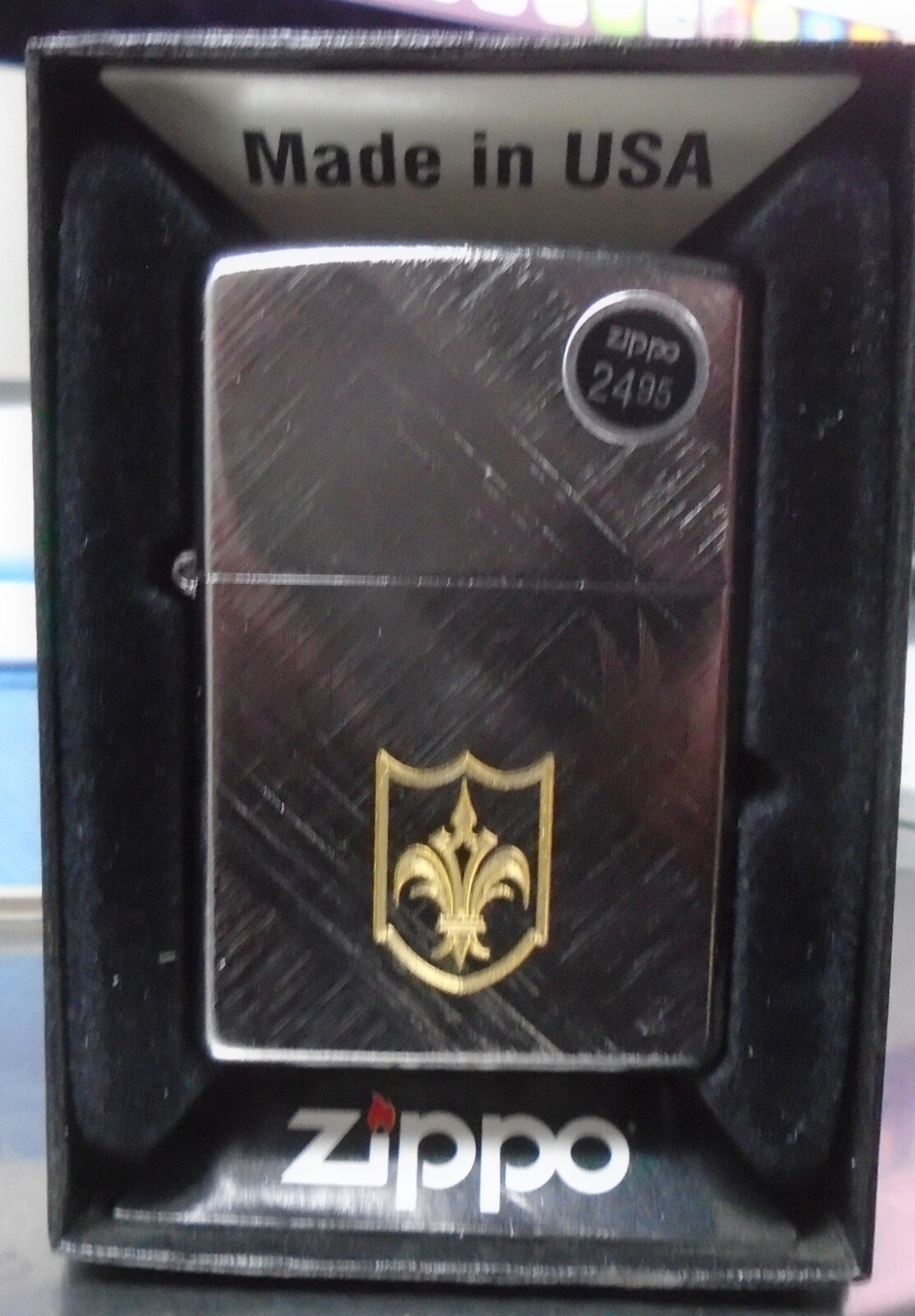 Zippo 28852 Diagonal Weave Chrome Finish Fleur De Lis New In Box February 2015