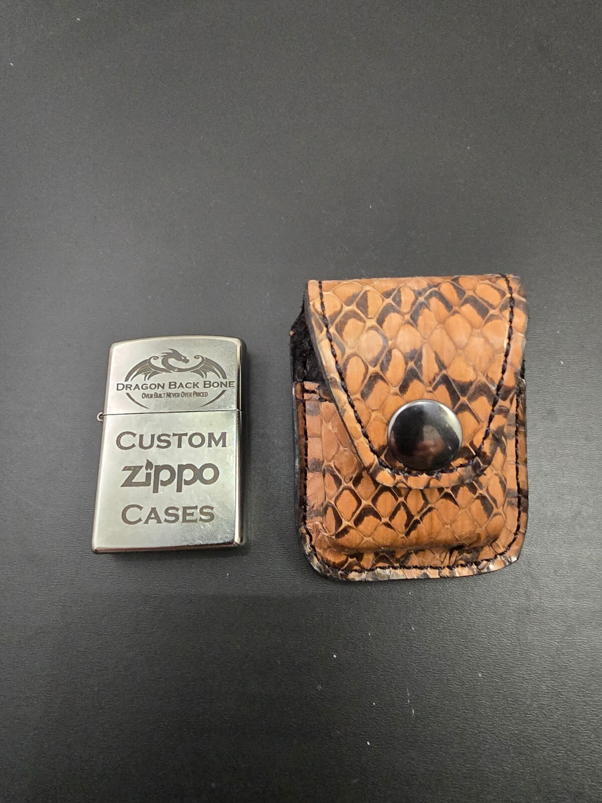 Brown and Black Cobra snake skin ZIPPO lighter case Pouch holder handmade new
