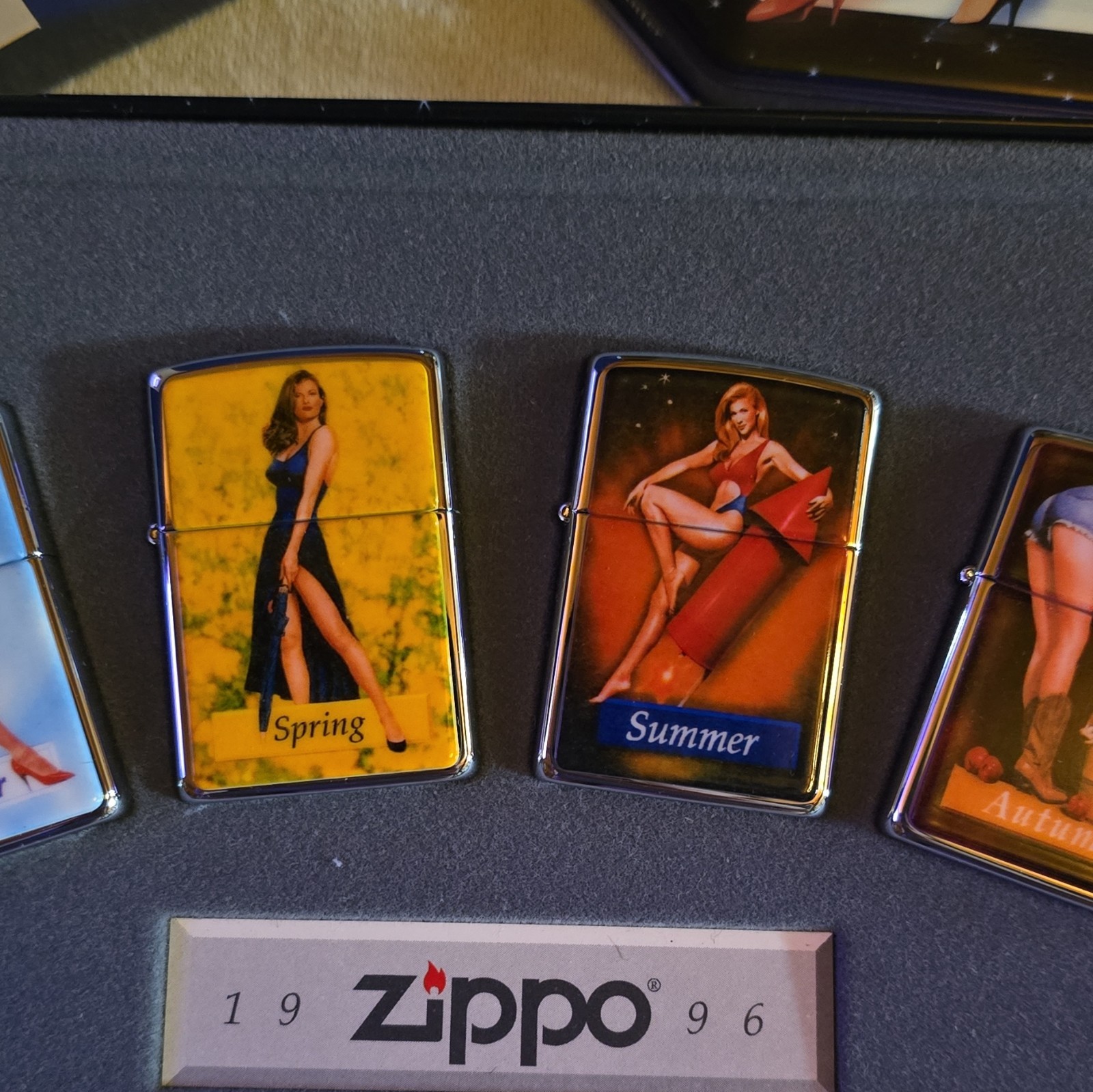 Zippo Pinup Girls 1996 4-Lighter Collector Set Winter/Spring/Summer/Autumn Tin