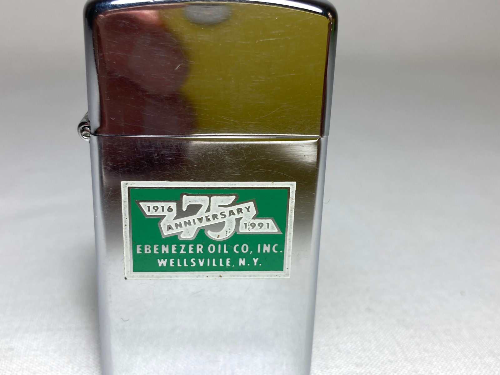 Vtg Advertising Zippo Slim Ebenezer Oil Co. Wellsville NY 75th Anniversary 1991