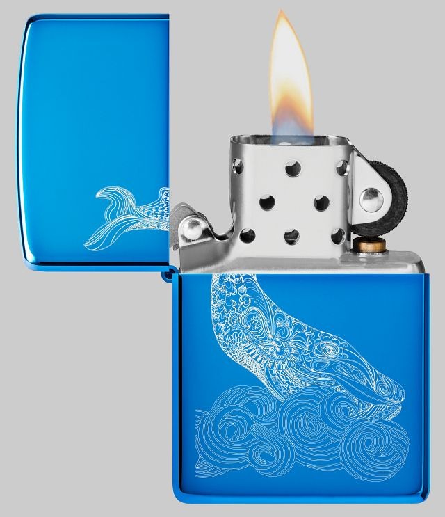Zippo Whale Design High Polish Blue Windproof Pocket Lighter, 20446-093759