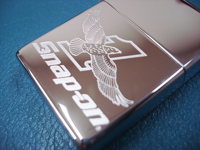 Snap-on ZIPPO Lighter Silver Etched Polished Chrome 57x37mm