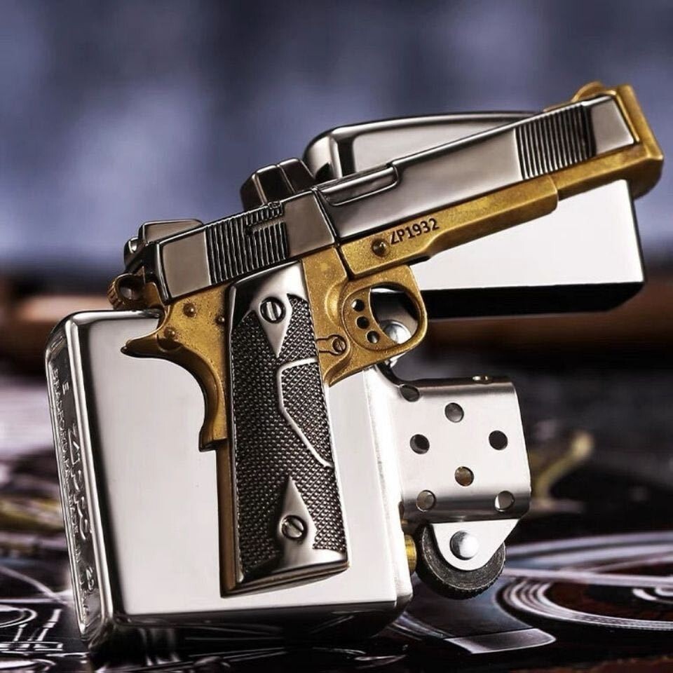 New Zippo oil Lighter Gun gold silver with box