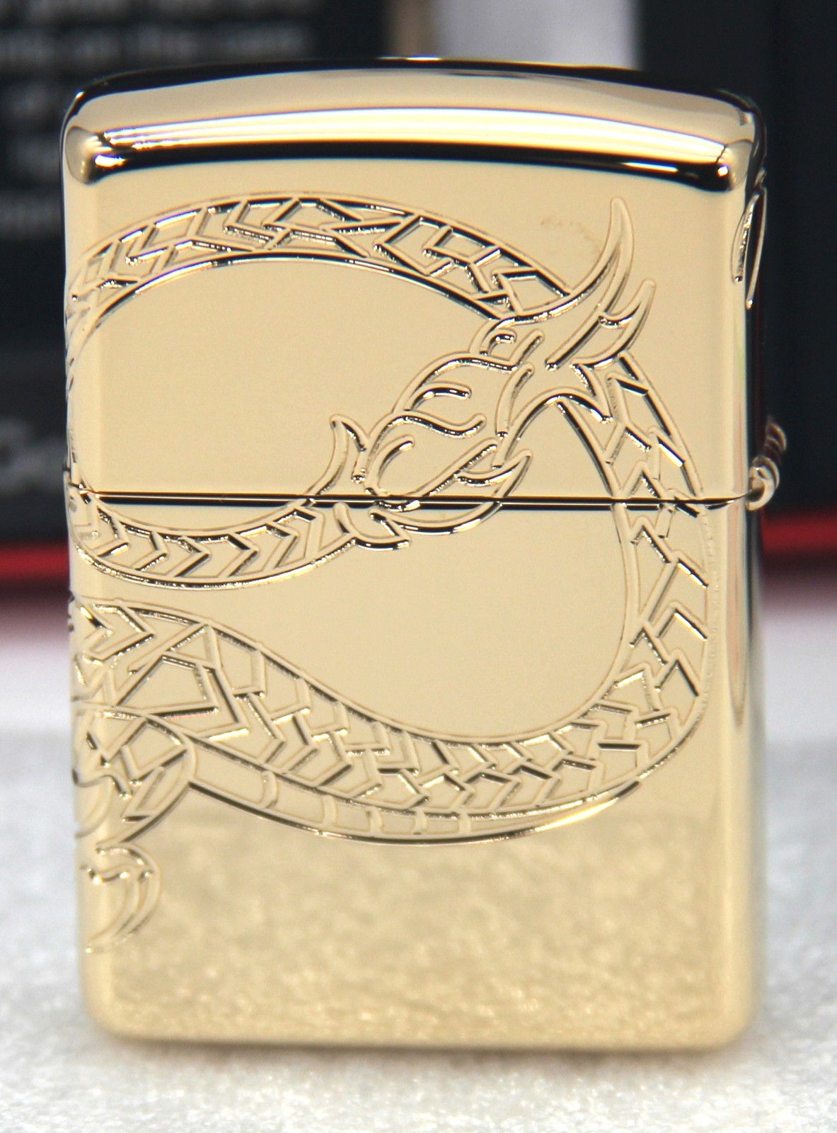 ZIPPO LIGHTER CHINESE DRAGON GOLD PLATED ARMOR 360° MULTICUT ENGRAVING NEW