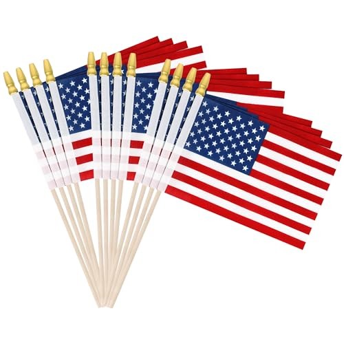 Small American Flags on Stick, 6×4 In 4th of July Decorations, Mini 250 12 Pcs