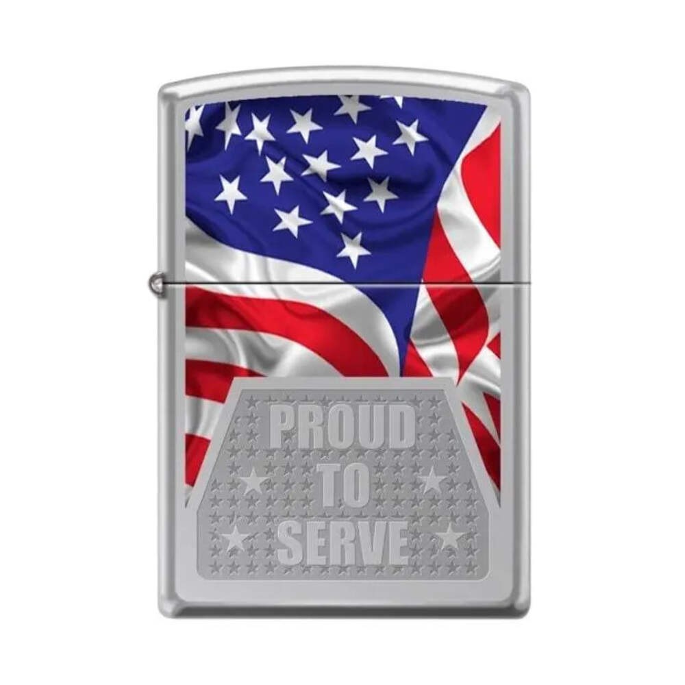 Zippo Lighter – Proud To Serve High Polish Chrome
