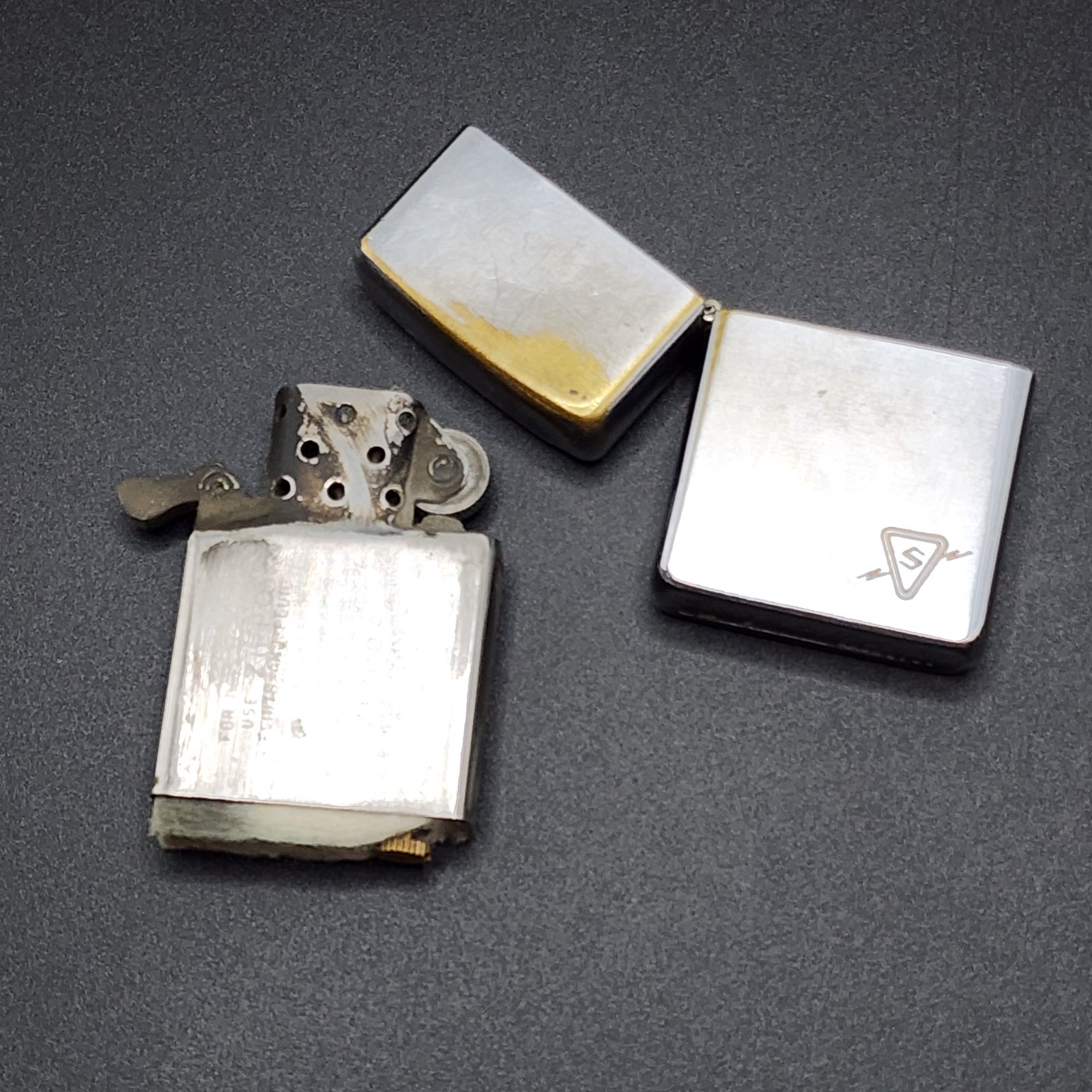Vintage 1958 Zippo Lighter 8 Dot Pat 2517191 Engraved S Lightning Bolt Logo