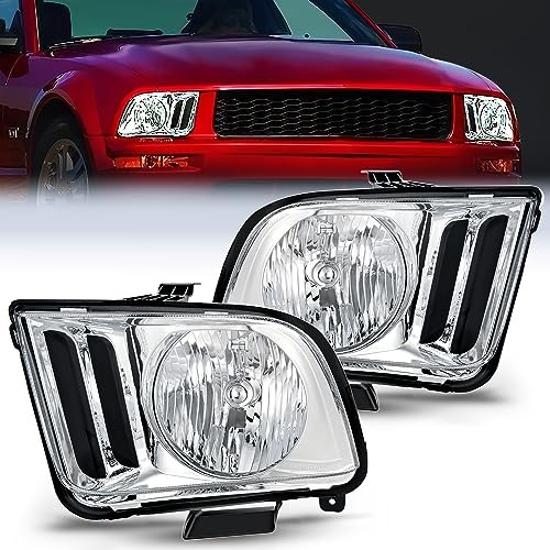 Headlight Assembly Fit 2005-2009 Mustang Chrome Housing + Clear Reflector