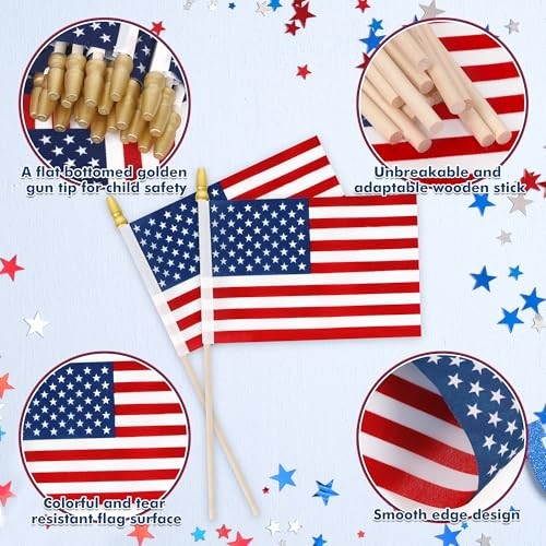 Small American Flags on Stick, 6×4 In 4th of July Decorations, Mini 250 12 Pcs