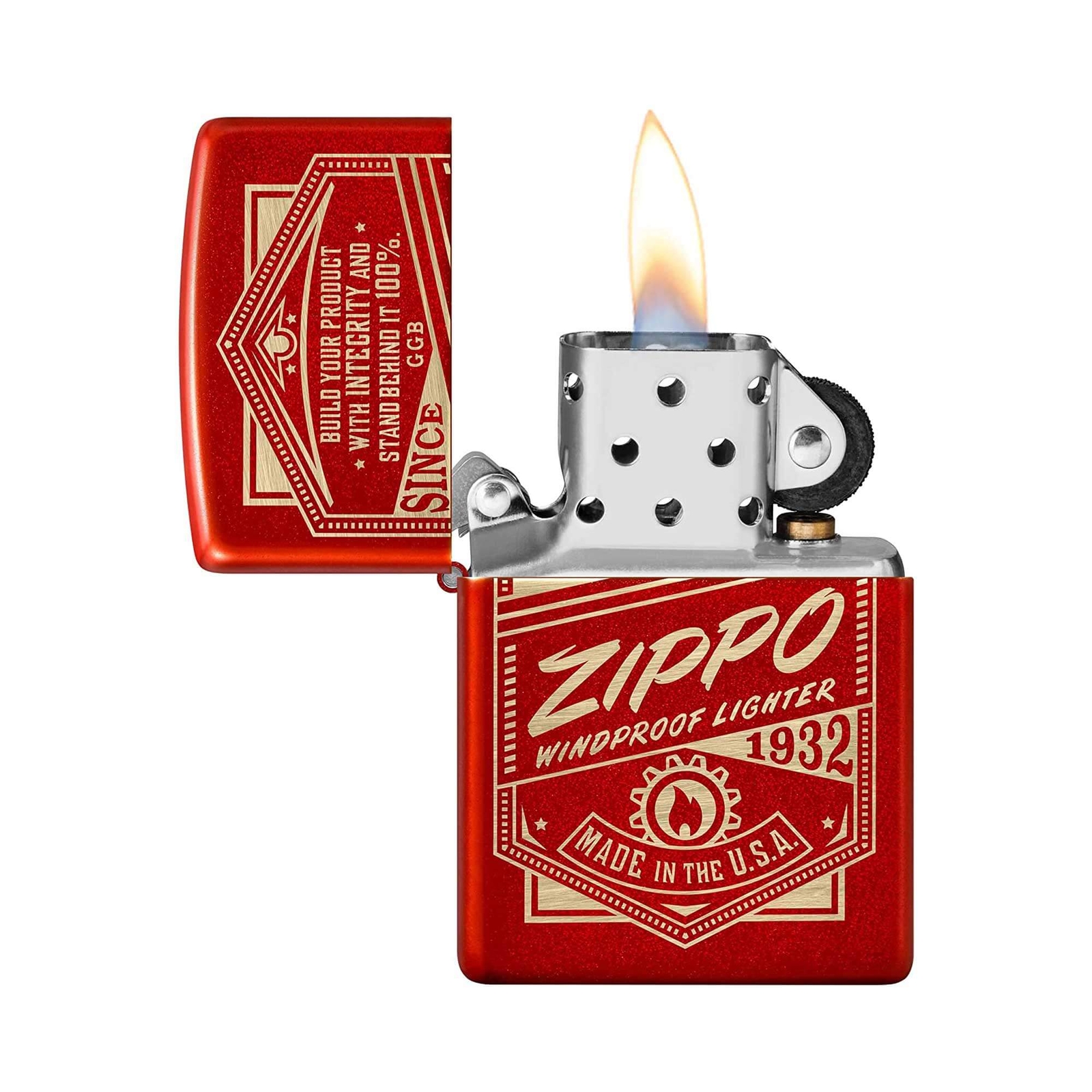 Zippo Pocket Lighter Metallic Red It Works Design Brass Material Windproof 48620